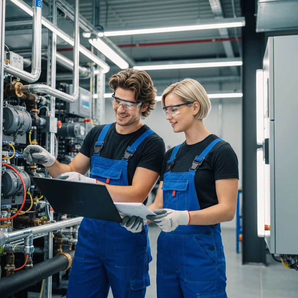 Junge Techniker arbeiten an einer Kälteanlage